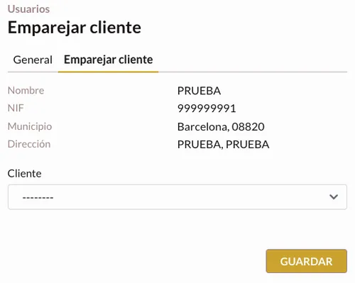 Formulario emparejar cliente