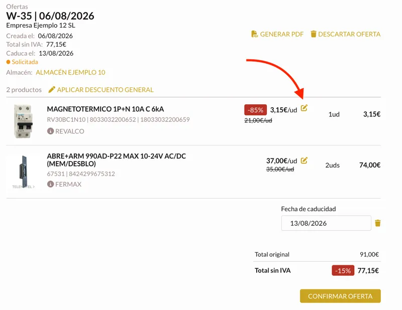 Botón editar oferta